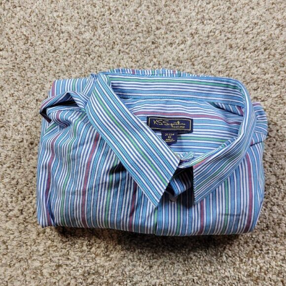 K&S Signature Shirt Mens 20 33/4 Big Multicolor Long Sleeve Button Up Striped - Picture 8 of 8